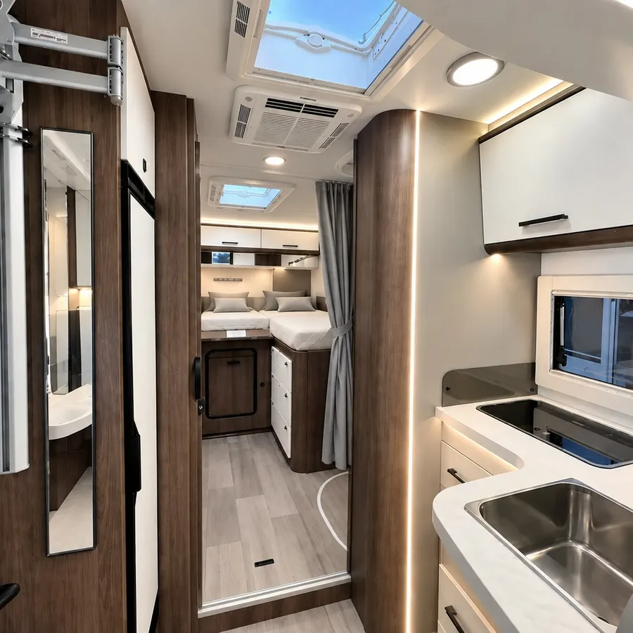 Interior de la autocaravana recién limpiado e higienizado